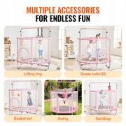 VEVOR 147 CM MINI KIDS TRAMPOLINE WITH NET AND BASKETBALL HOOP ADJUSTABLE