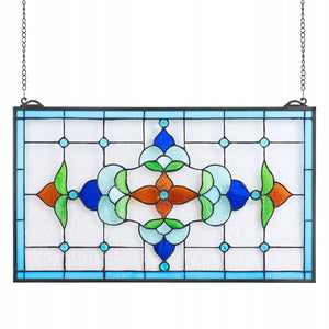 VEVOR STAINED GLASS PANEL 664X402MM HANGING GLASS WITH CHAIN SOLID DECOR