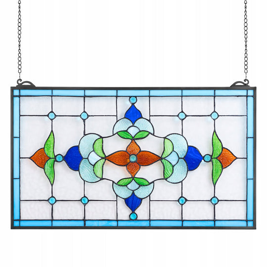 VEVOR STAINED GLASS PANEL 664X402MM HANGING GLASS WITH CHAIN SOLID DECOR