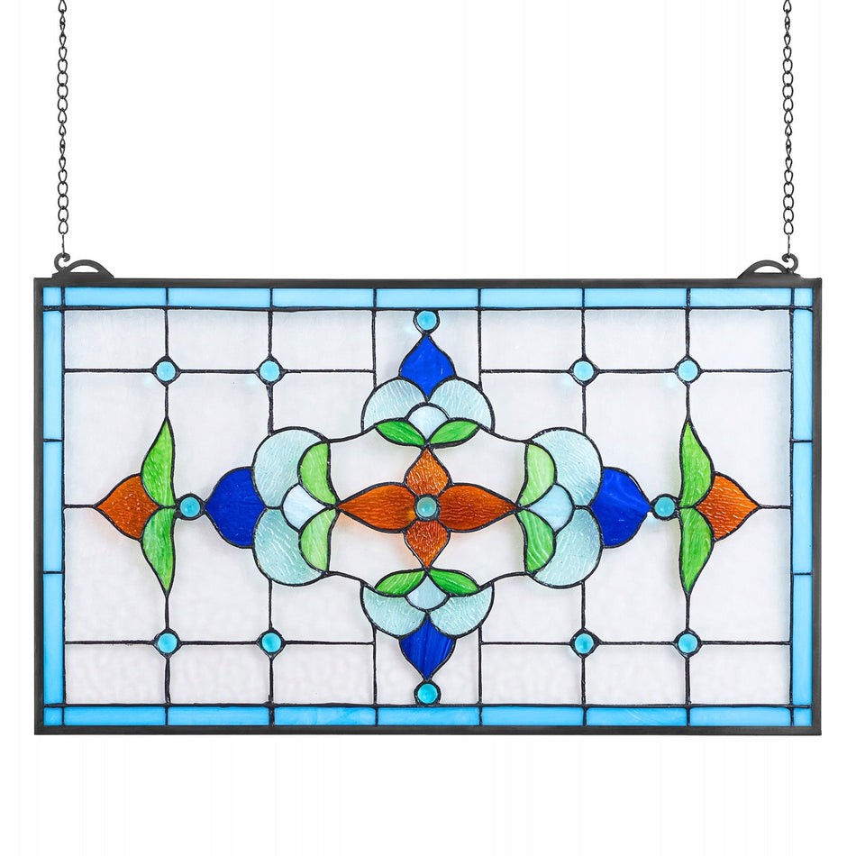 VEVOR STAINED GLASS PANEL 664X402MM HANGING GLASS WITH CHAIN SOLID DECOR