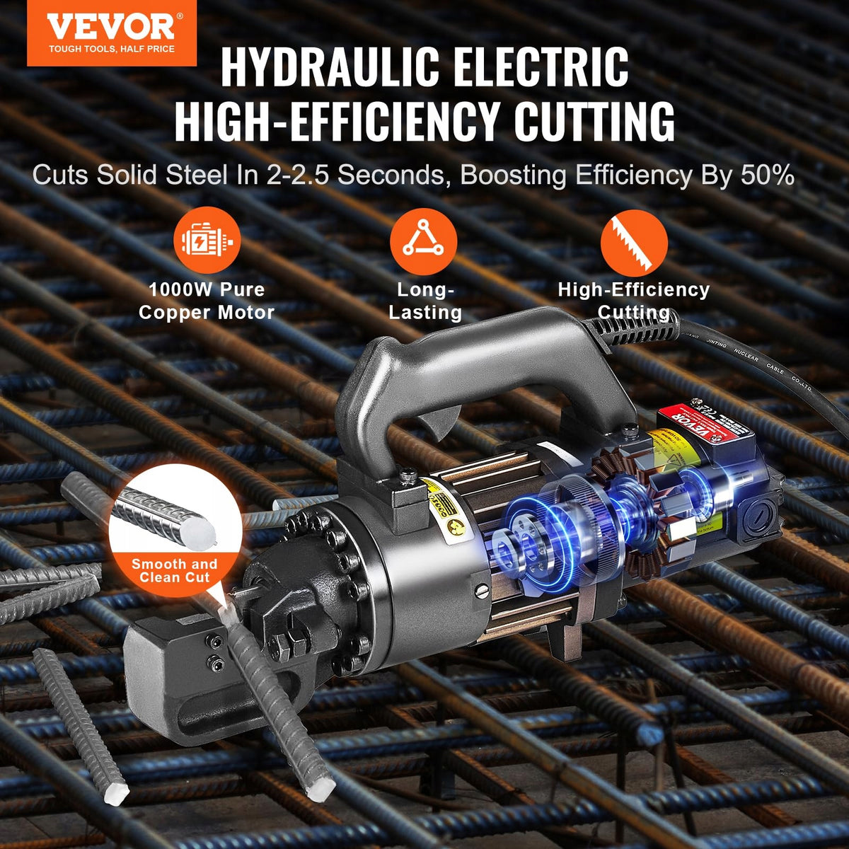 VEVOR ELECTRIC-HYDRAULIC REBAR CUTTER 1000W 4-20MM ROBUST