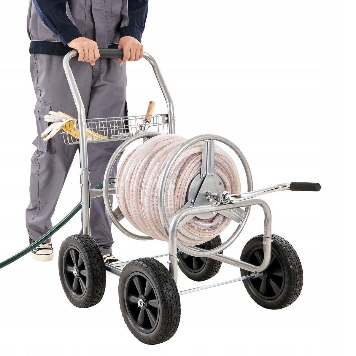 VEVOR Professional Garden Hose Cart, 76m/250ft Steel Hose Reel with 4 Wheels, Heavy Duty