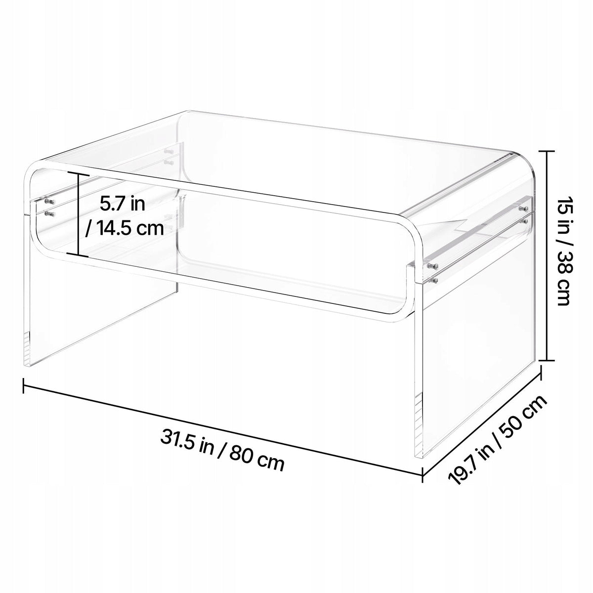 VEVOR TWO-TIER ACRYLIC COFFEE TABLE CLEAR STURDY 80X50X38CM