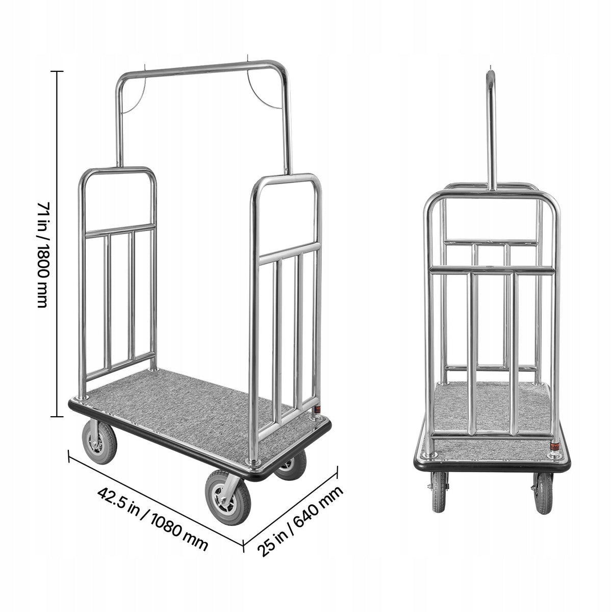 VEVOR PROFESSIONAL HOTEL TROLLEY 544 KG CAPACITY STAINLESS STEEL 8 INCH