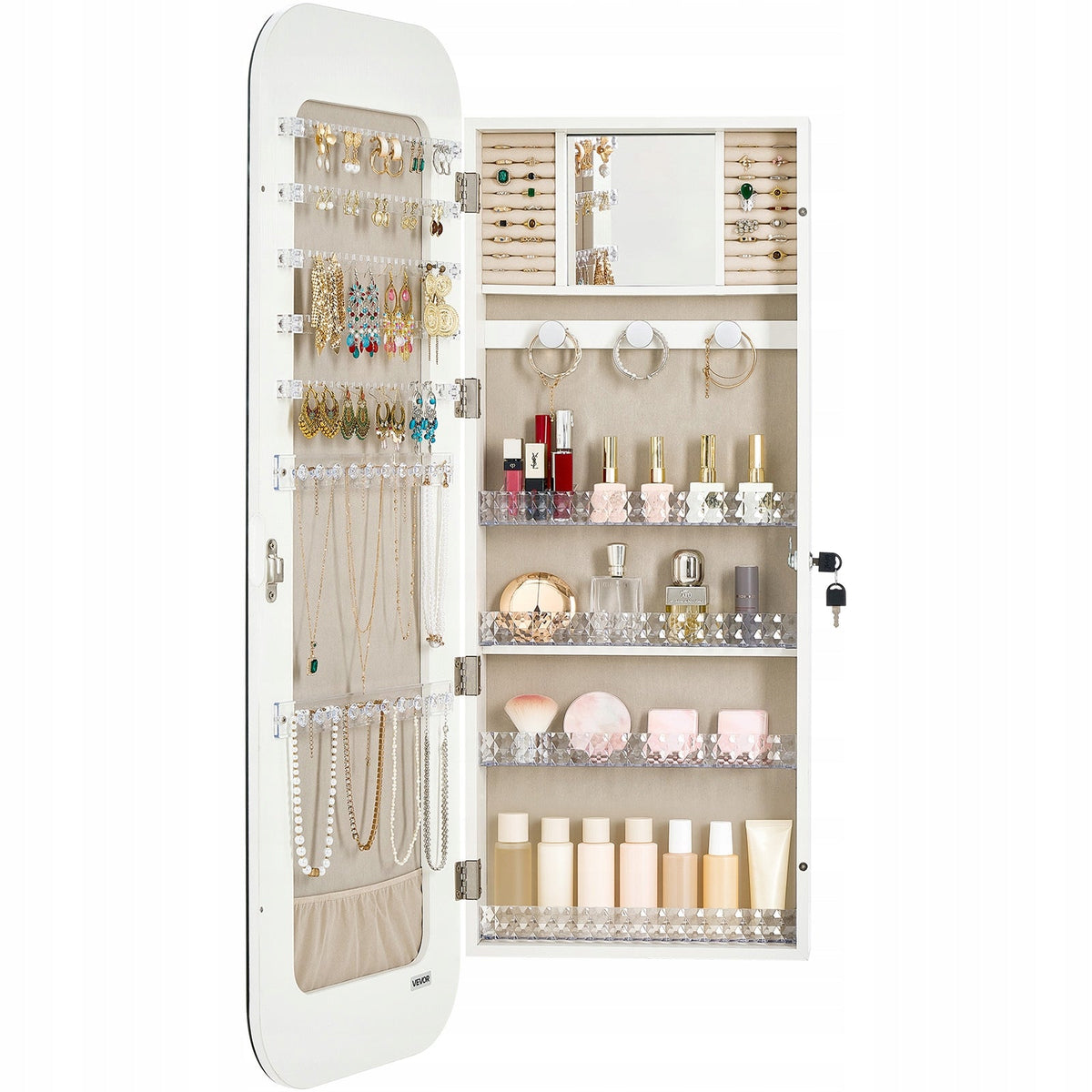VEVOR JEWELRY CABINET WITH FULL-LENGTH MIRROR 108 CM STRONG
