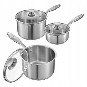 VEVOR POT AND PAN SET 0.95 1.89 2.84L WITH GLASS LID STEEL