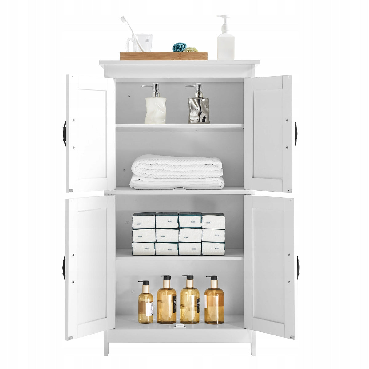VEVOR WOODEN BATHROOM CABINET 4 SHELVES 4 DOORS WHITE ADJUSTABLE PREMIUM