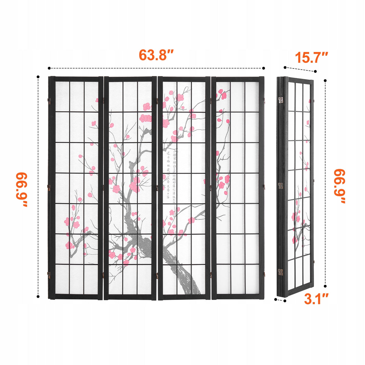 VEVOR 4-PANEL JAPANESE ROOM DIVIDER FOLDING PRIVACY SCREEN