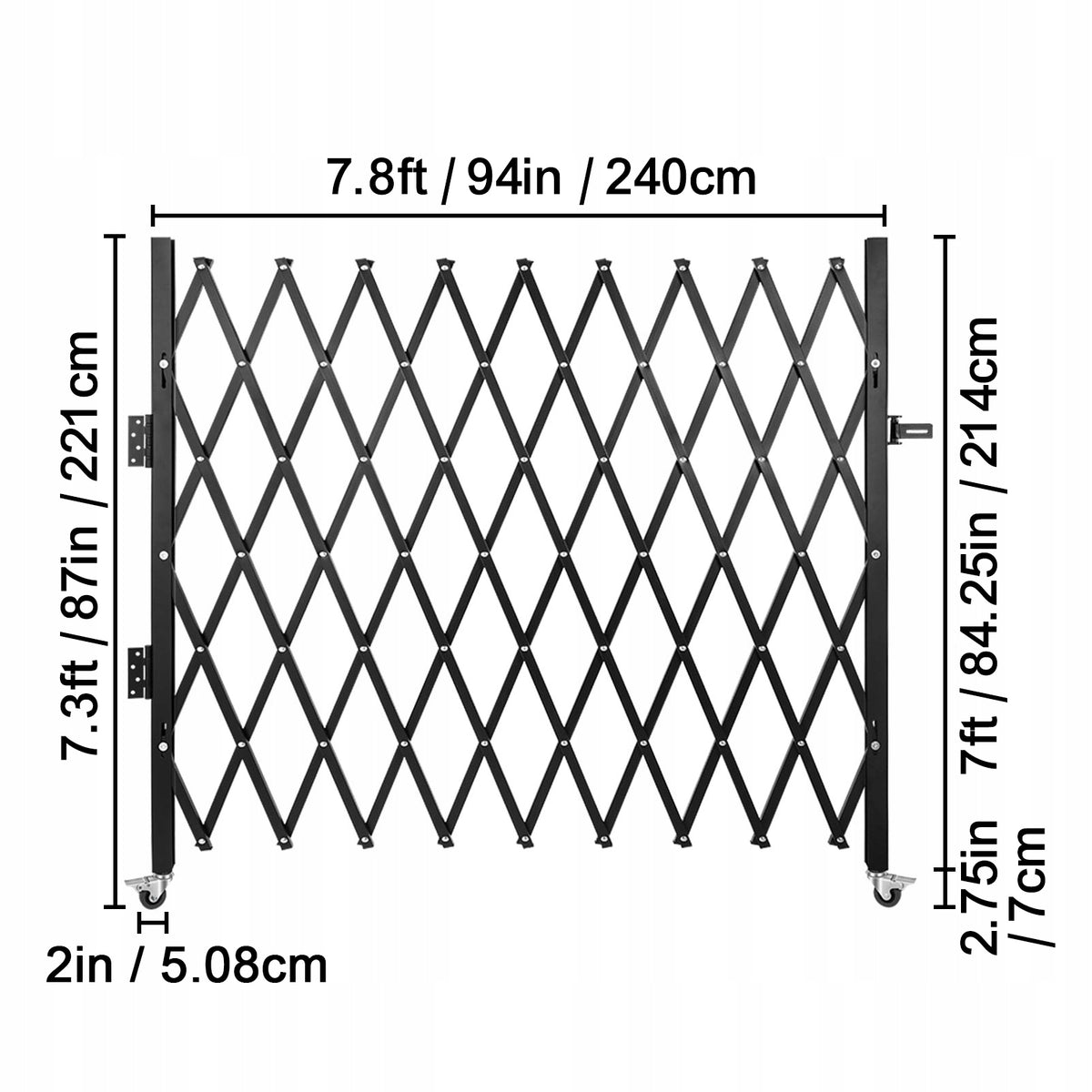VEVOR FOLDABLE ACCORDION STEEL SAFETY GATE 7.9FT BLACK