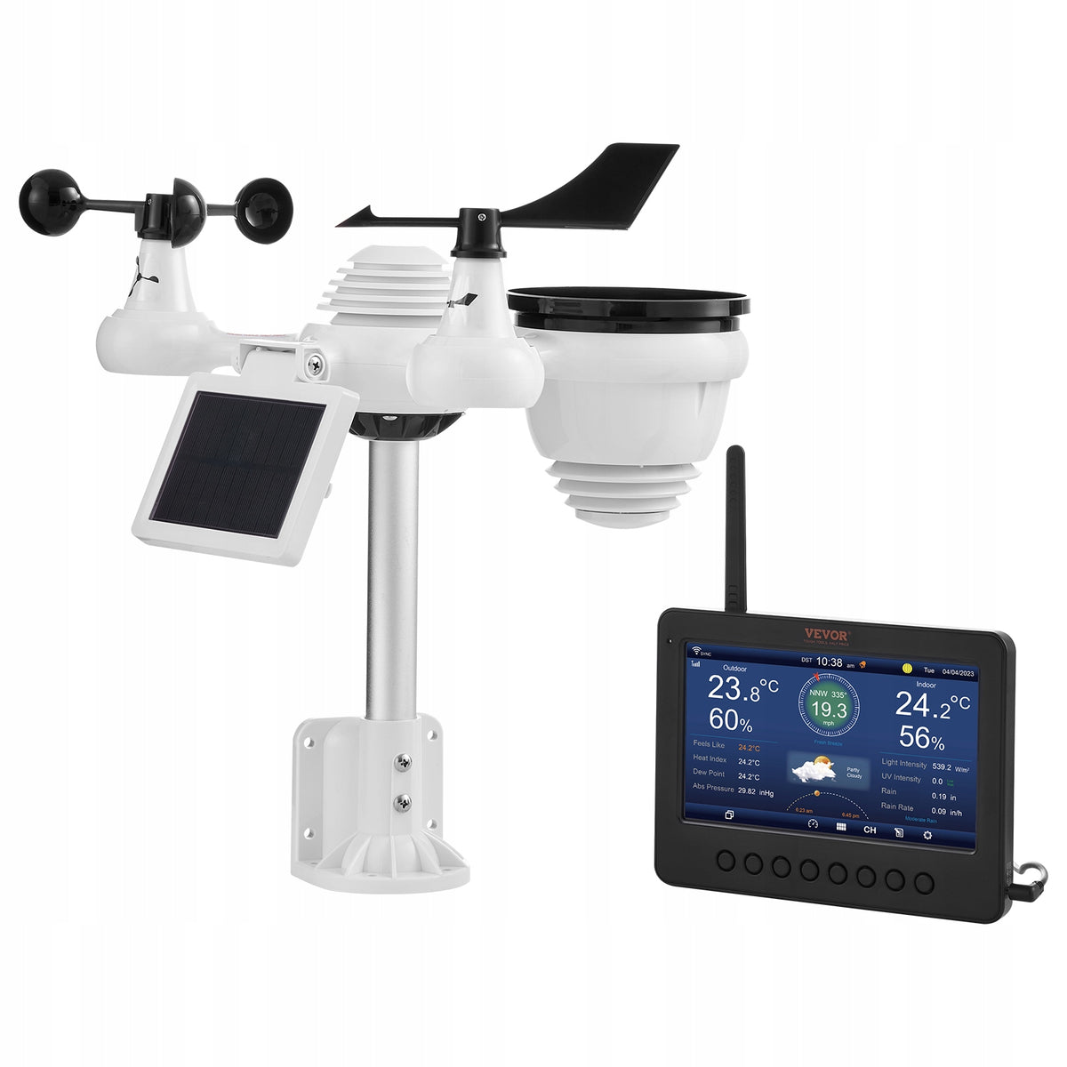 VEVOR WEATHER STATION 7-IN-1 WLAN TFT 7.3 INCH SOLAR POWERFUL TRANSMISSION