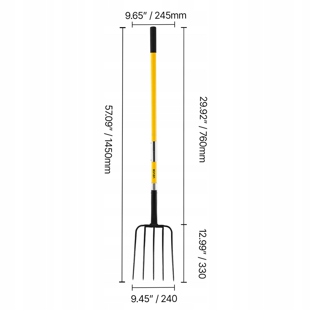 VEVOR MANURE FORK 1450 MM 5-TINE WITH FIBERGLASS HANDLE