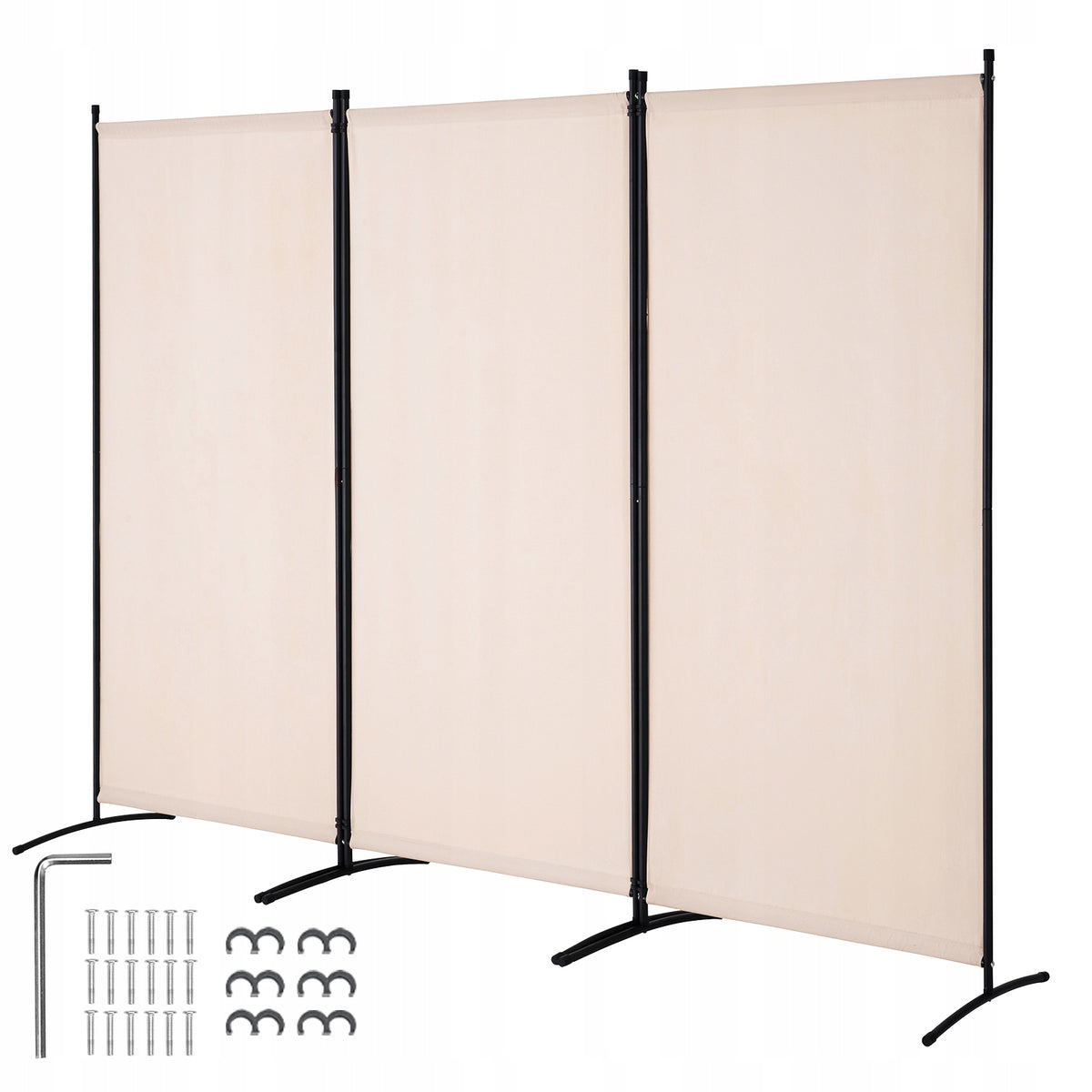 VEVOR 3-Panel Folding Room Divider Strong Frame Beige 260x184x52cm