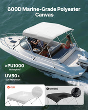 VEVOR BIMINI TOP BOAT COVER 3 ARCHES 600D POLYESTER ALUMINUM STRONG