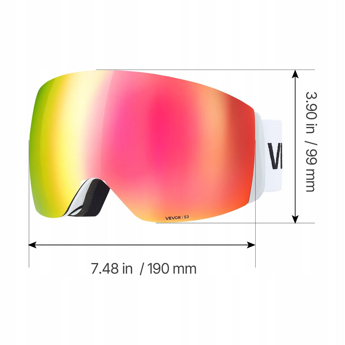 VEVOR FRAMELESS SPHERICAL SKI GOGGLES PINK REVO COATING ANTI-FOG
