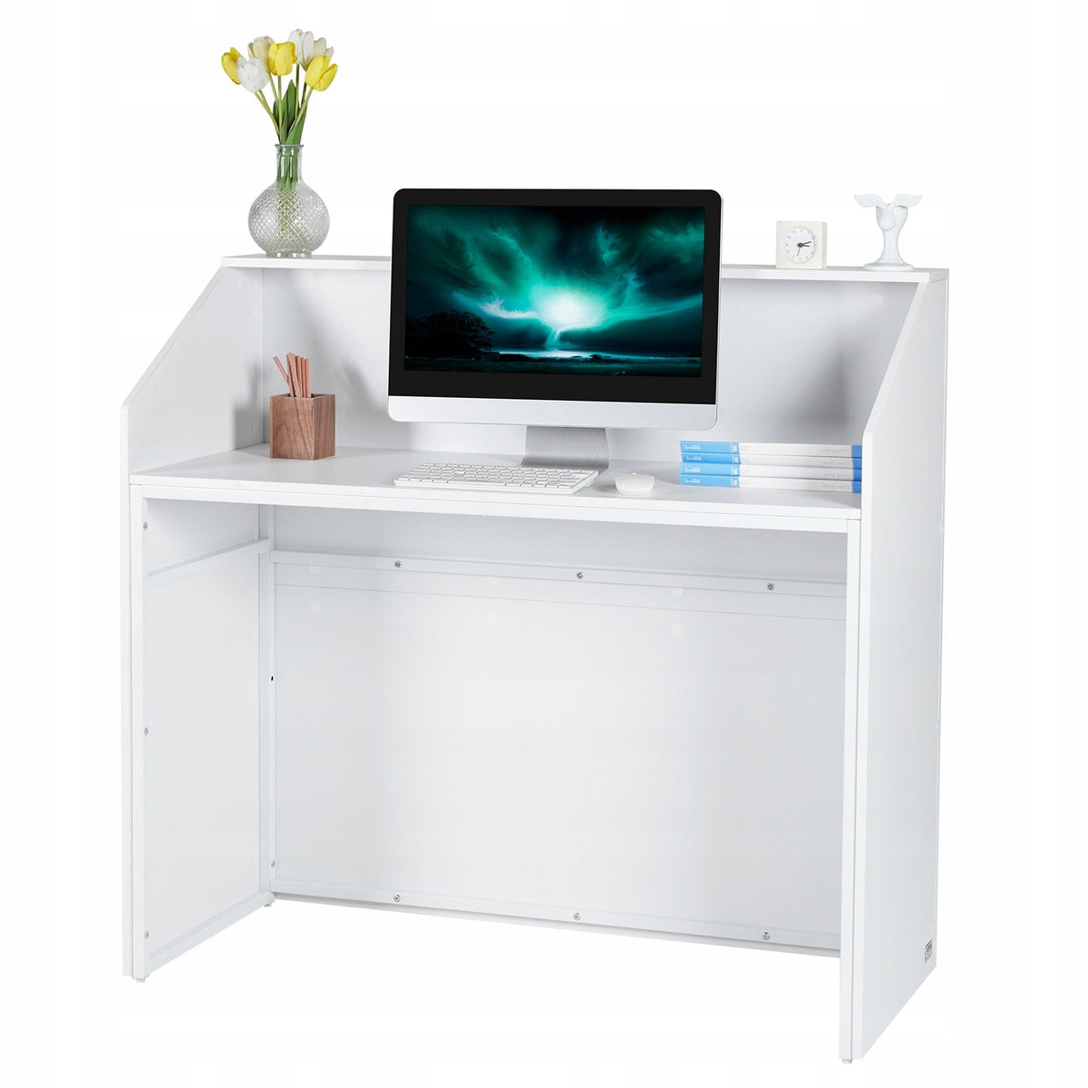 VEVOR PROFESSIONAL RECEPTION DESK WHITE MDF CASH WRAP COUNTER 118X50X111 CM