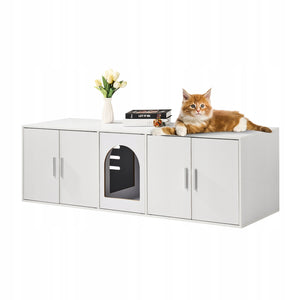 VEVOR ENCLOSURE FOR 2 CAT LITTER BOXES, WHITE, HIDDEN DOUBLE FURNITURE, SOLID