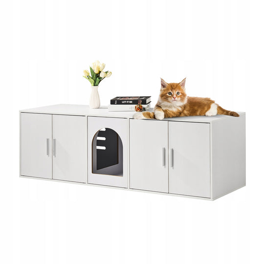 VEVOR ENCLOSURE FOR 2 CAT LITTER BOXES, WHITE, HIDDEN DOUBLE FURNITURE, SOLID