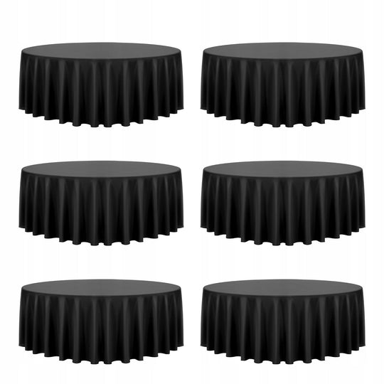 VEVOR 6 X ROUND TABLECLOTHS 3048 MM BLACK POLYESTER WRINKLE-RESISTANT SET