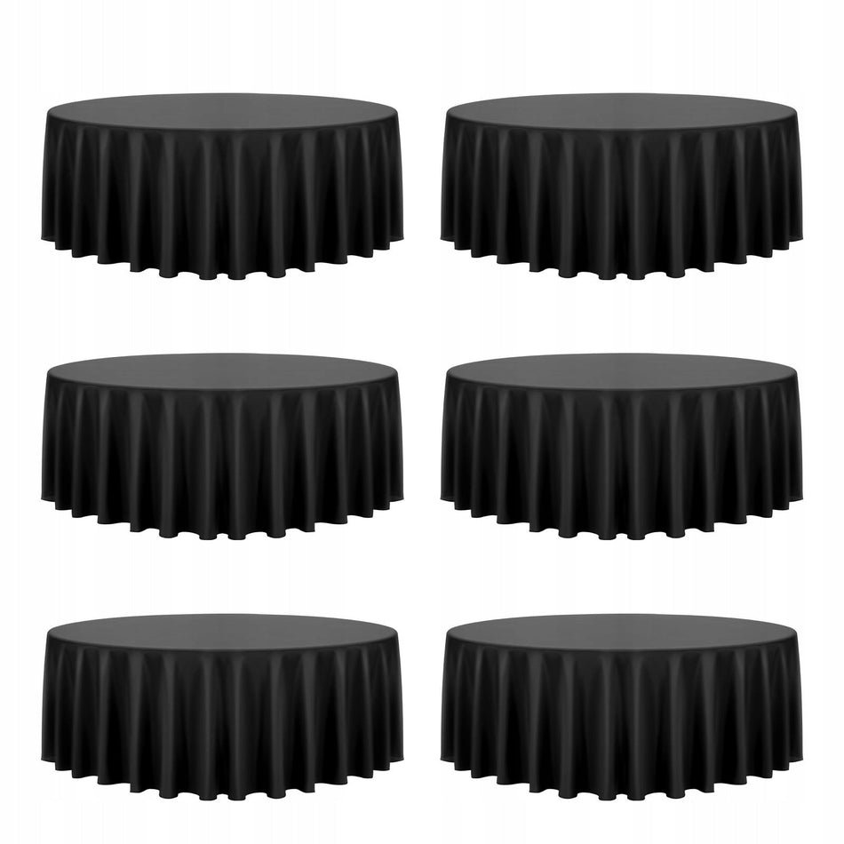 VEVOR 6 X ROUND TABLECLOTHS 3048 MM BLACK POLYESTER WRINKLE-RESISTANT SET