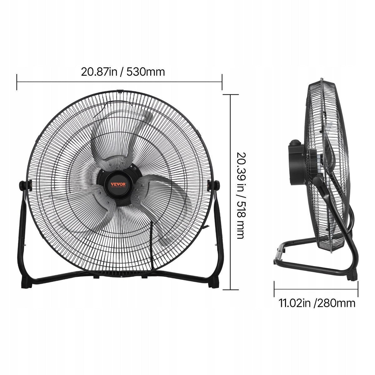 VEVOR 18-INCH FLOOR FAN 3-SPEED POWERFUL 4000 CFM 360 ADJUSTMENT