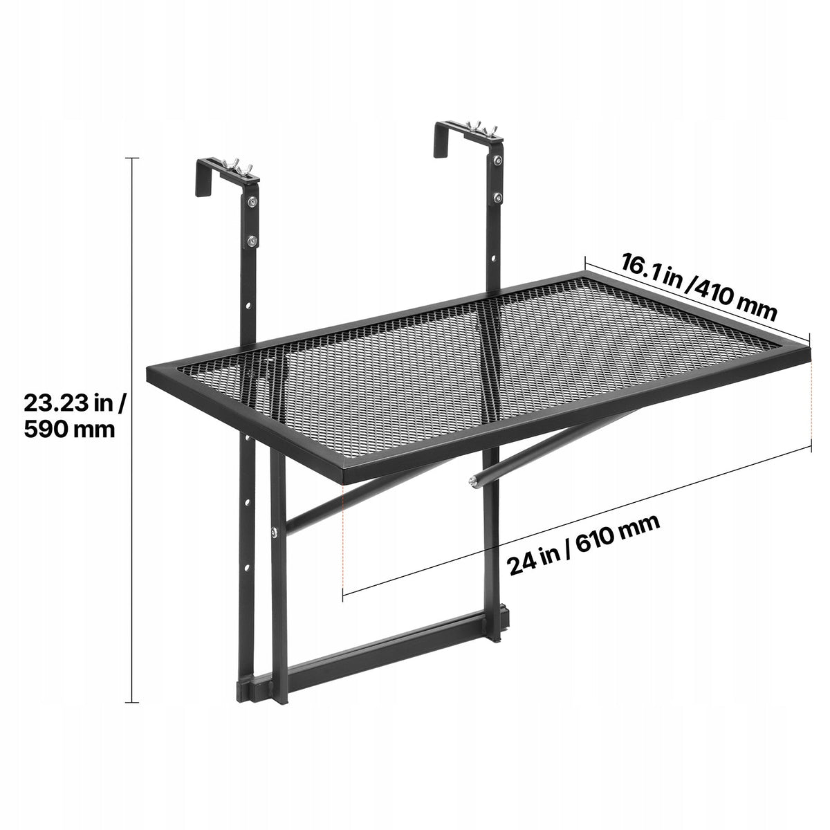 VEVOR FOLDING BALCONY HANGING TABLE 61X41 CM STRONG ADJUSTABLE RAIL MOUNTED