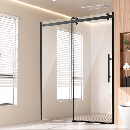 VEVOR FRAMELESS SLIDING SHOWER DOOR 8MM TEMPERED GLASS MATTE BLACK
