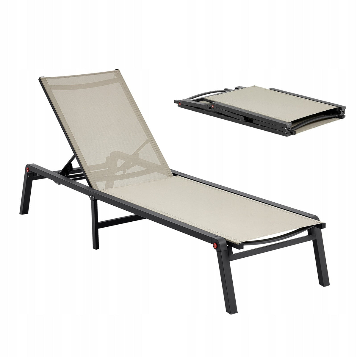 VEVOR FOLDING GARDEN SUN LOUNGER STRONG 180 KG 5-POSITION ADJUSTMENT ALUMINIUM