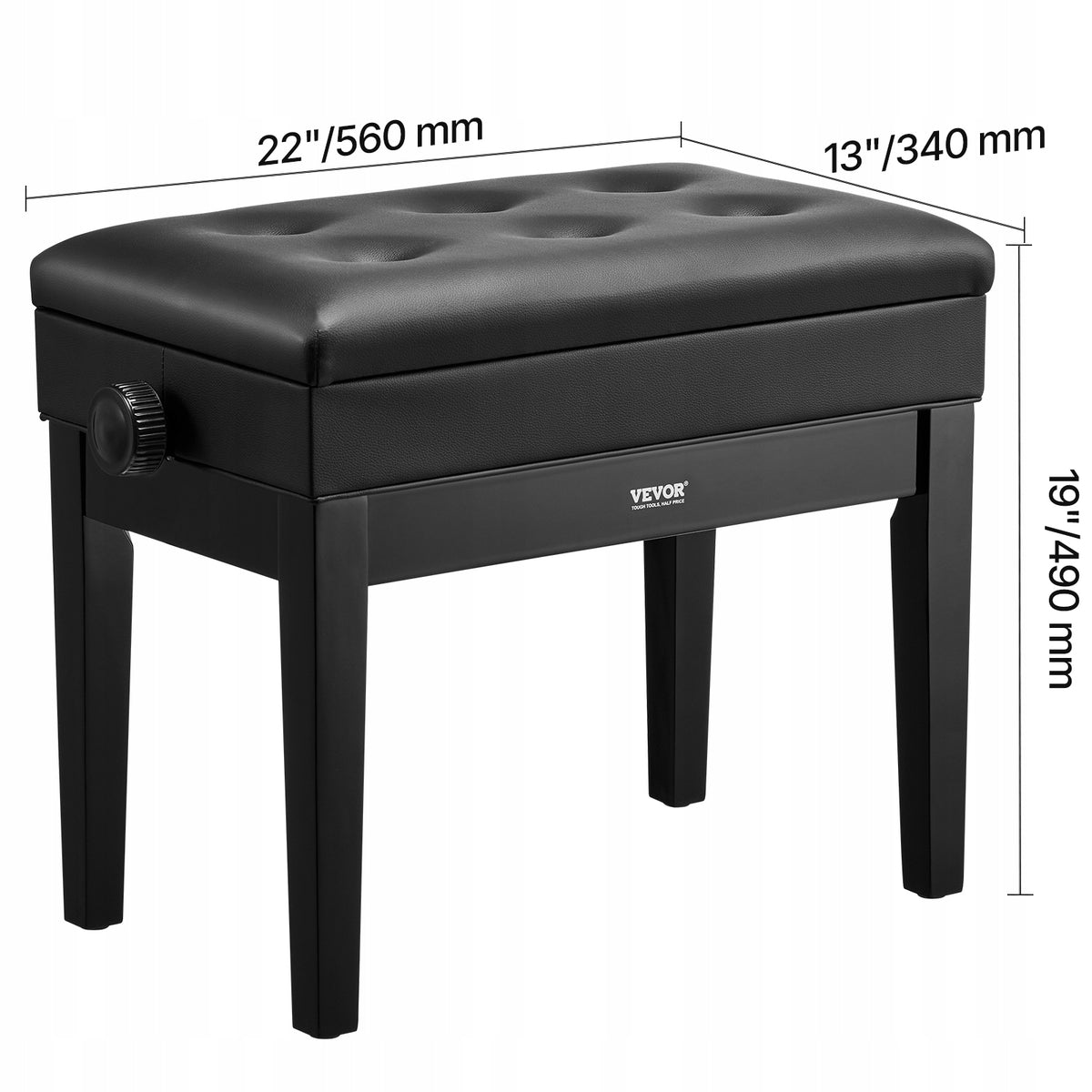 VEVOR ADJUSTABLE PIANO BENCH WITH STORAGE AND CUSHION 56X34X49 CM