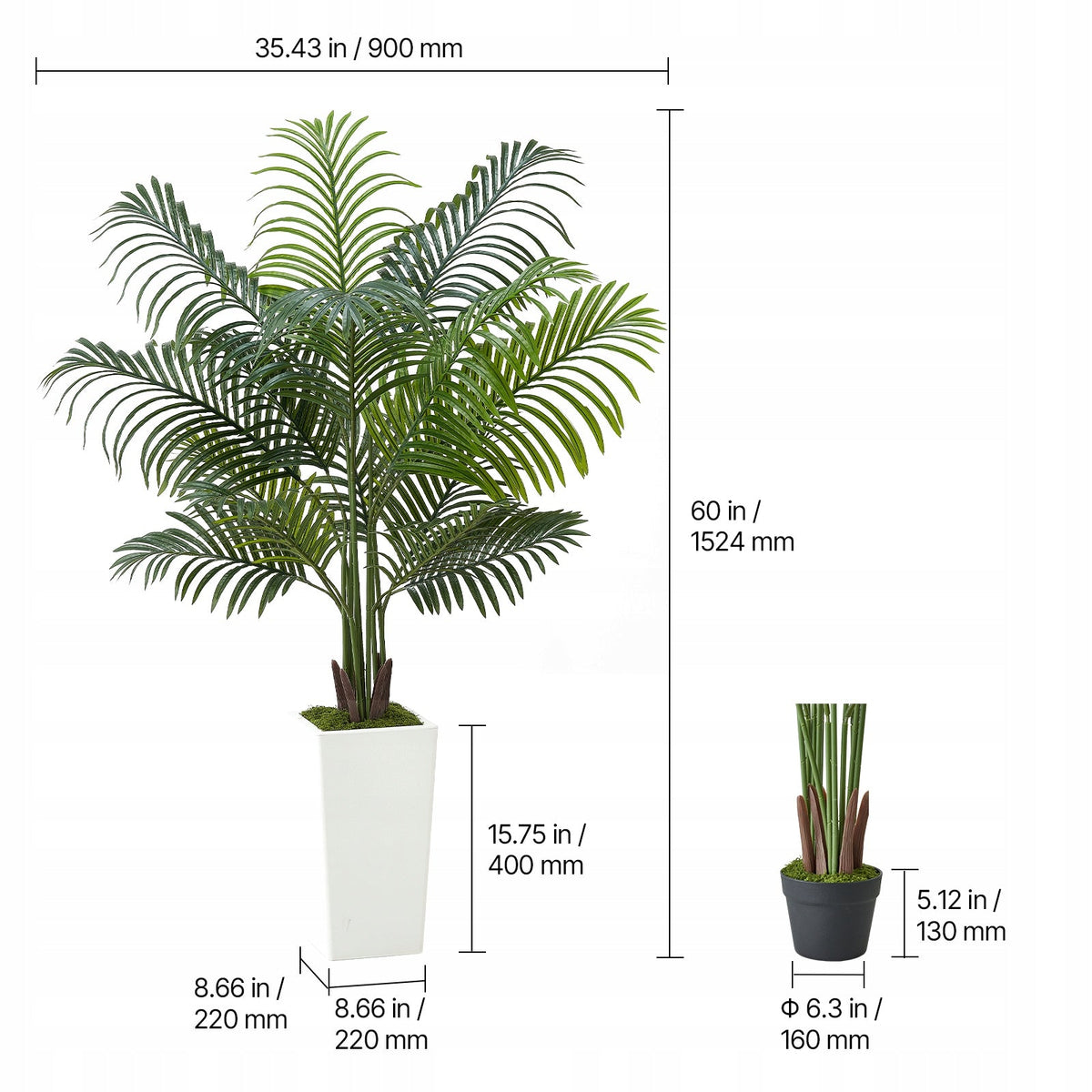 VEVOR 5FT ARTIFICIAL ARECA PALM TREE WITH WHITE POT STURDY AND STYLISH