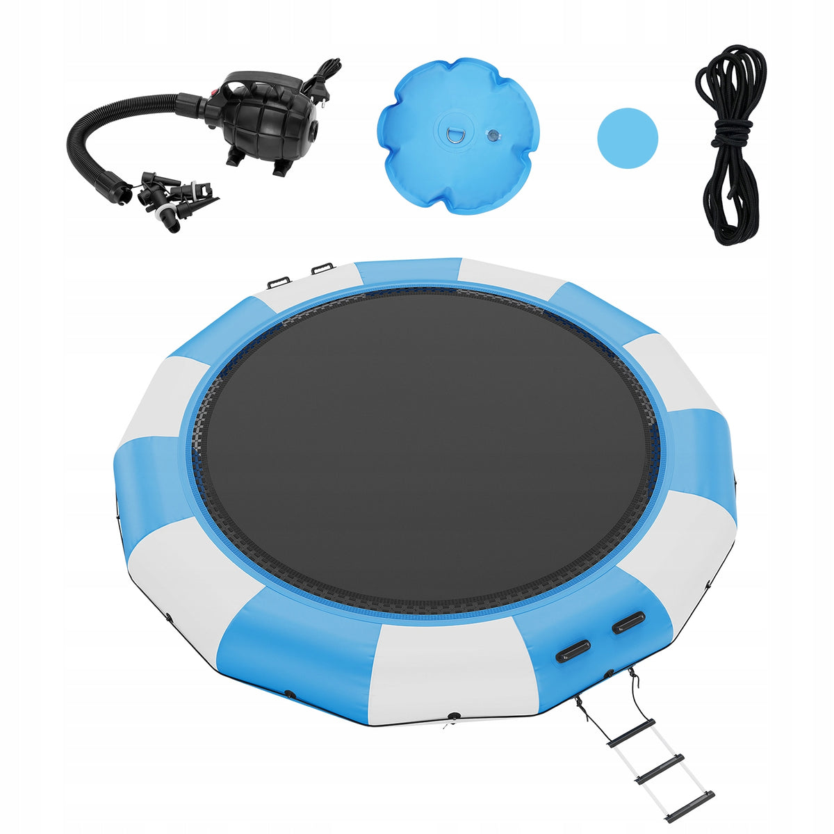 VEVOR INFLATABLE WATER TRAMPOLINE 15FT WATERPROOF DURABLE WITH PUMP AND LADDER