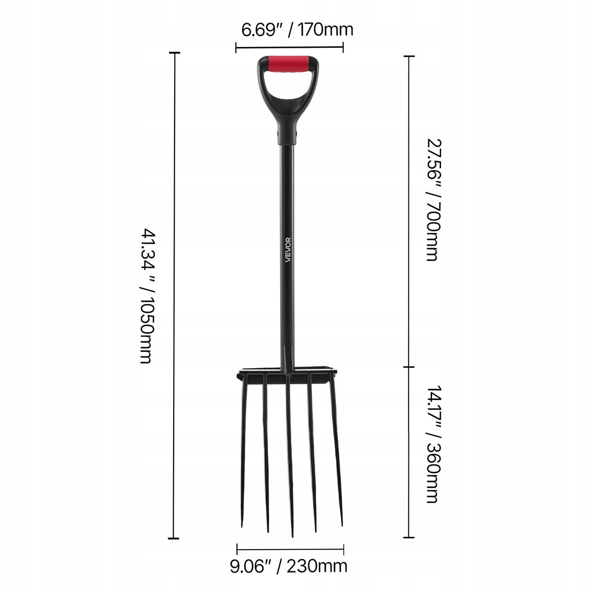 VEVOR 5-TINE MANURE FORK HEAVY DUTY GARDEN FORK WITH METAL HANDLE