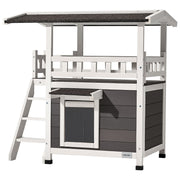 VEVOR TWO-TIER WOODEN CAT HOUSE WITH BALCONY AND STAIRS FOR