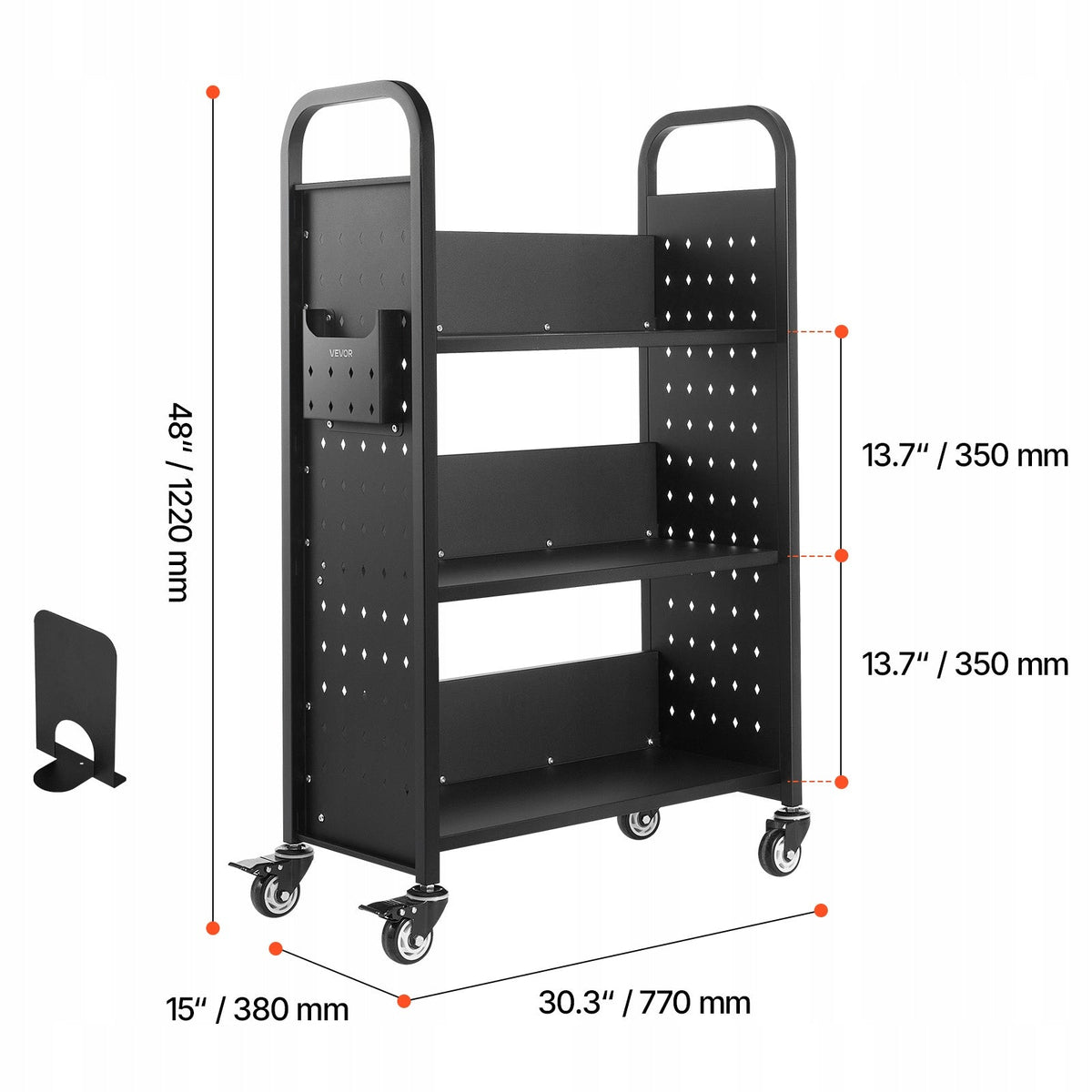 VEVOR LIBRARY CART 150 KG 3-TIER ROBUST ON WHEELS 77X38X122 CM