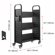 VEVOR LIBRARY CART 150 KG 3-TIER ROBUST ON WHEELS 77X38X122 CM