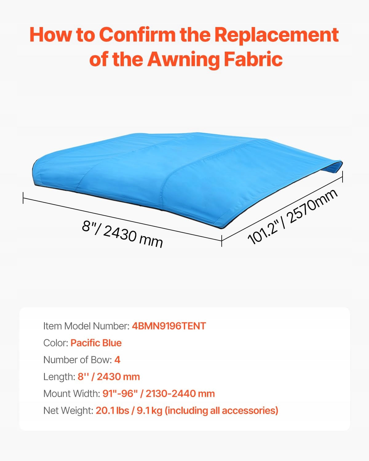 VEVOR BIMINI TOP BOAT COVER 4 BOW 600D WATERPROOF POLYESTER