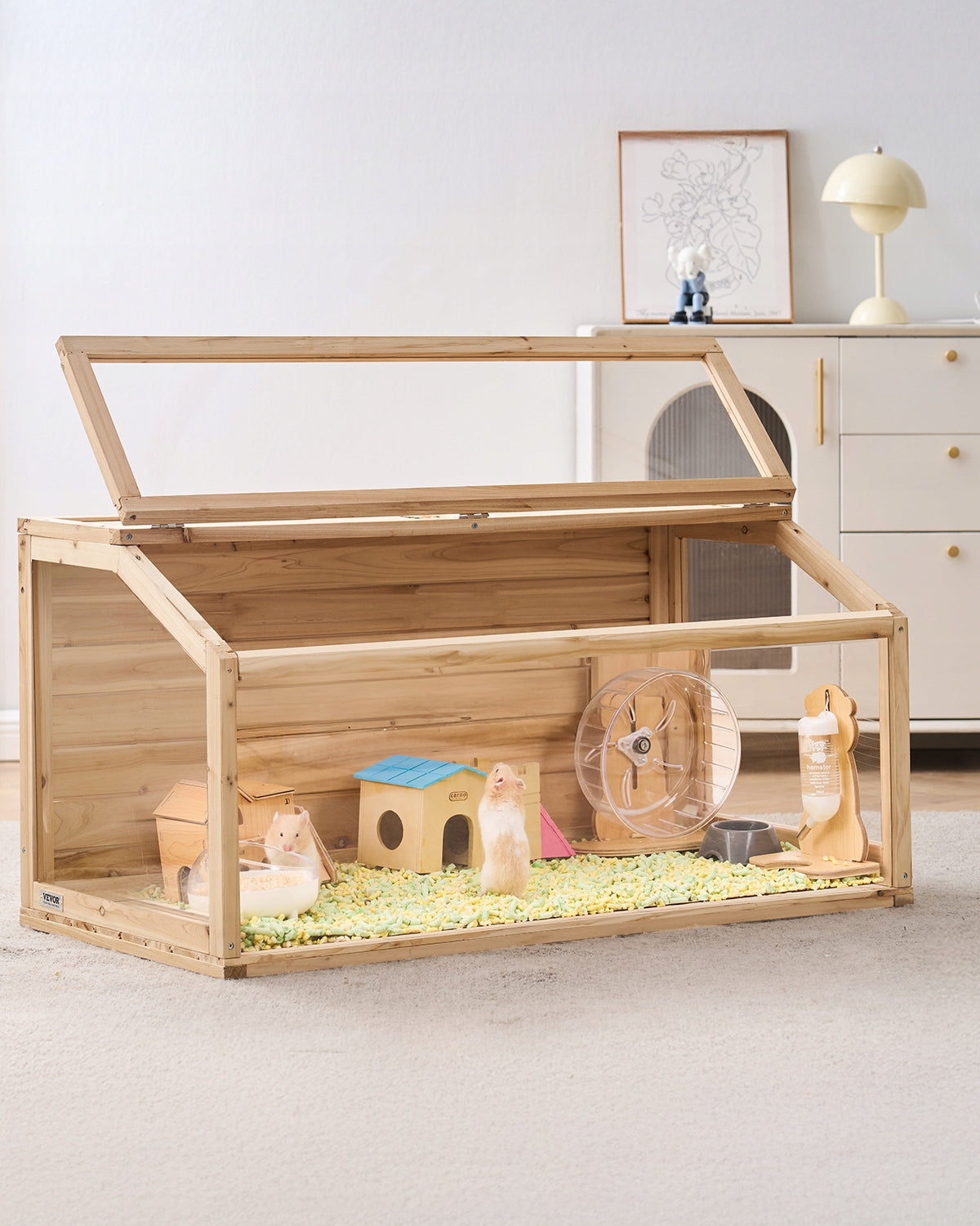 VEVOR WOODEN HAMSTER CAGE 270 DEGREE VIEW 40IN STURDY & EASY