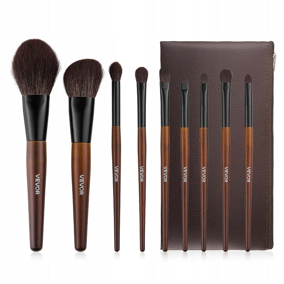 VEVOR 9-PIECE PROFESSIONAL MAKEUP BRUSH SET, STURDY WOODEN HANDLES