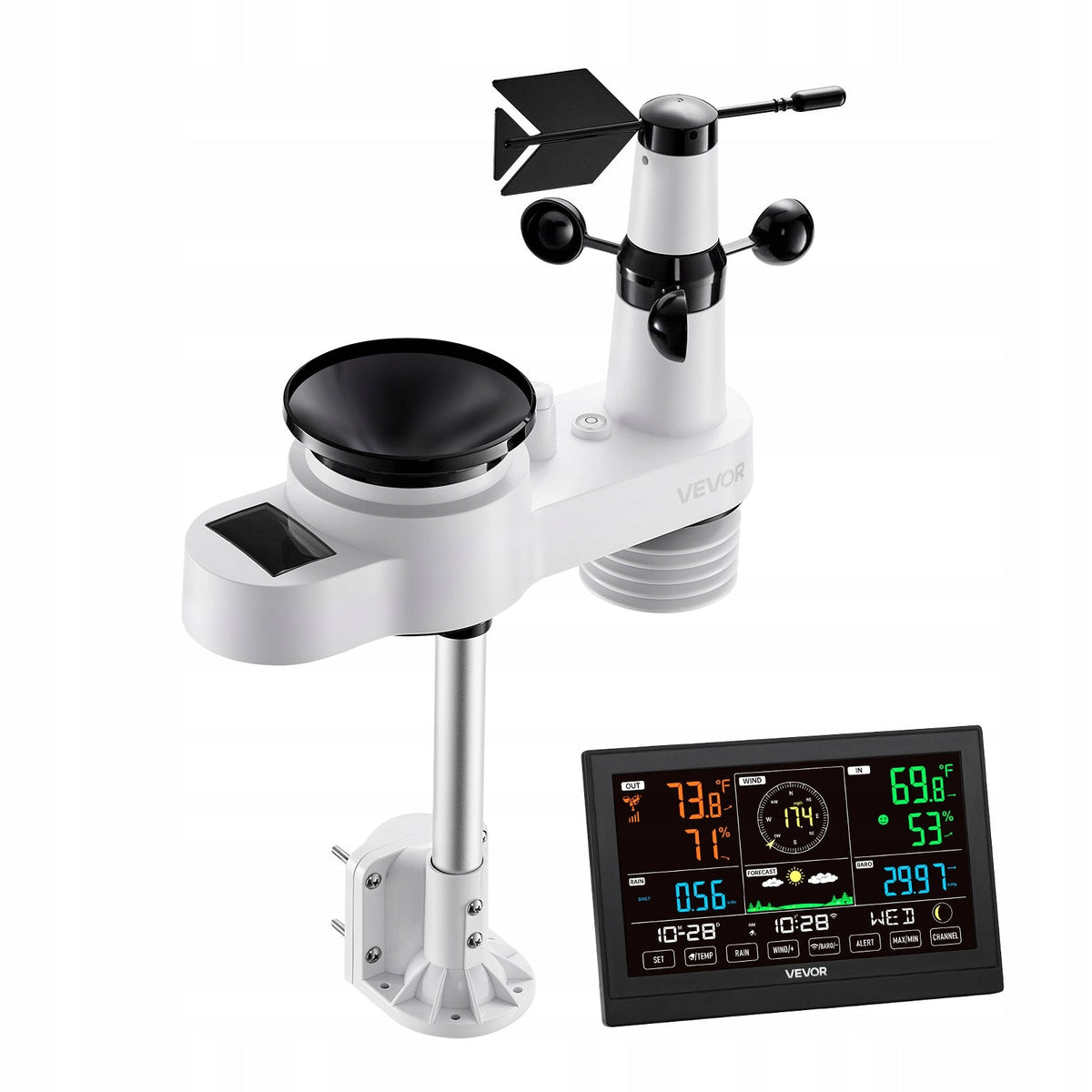 VEVOR 5-in-1 WiFi Weather Station with 7.5-inch VA Display, Solar Powered