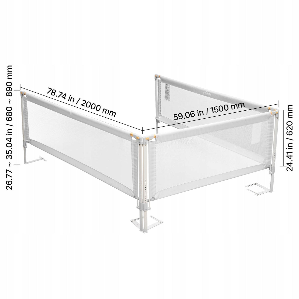 VEVOR 3-PIECE CHILDREN'S BED RAIL ADJUSTABLE STRONG GREY
