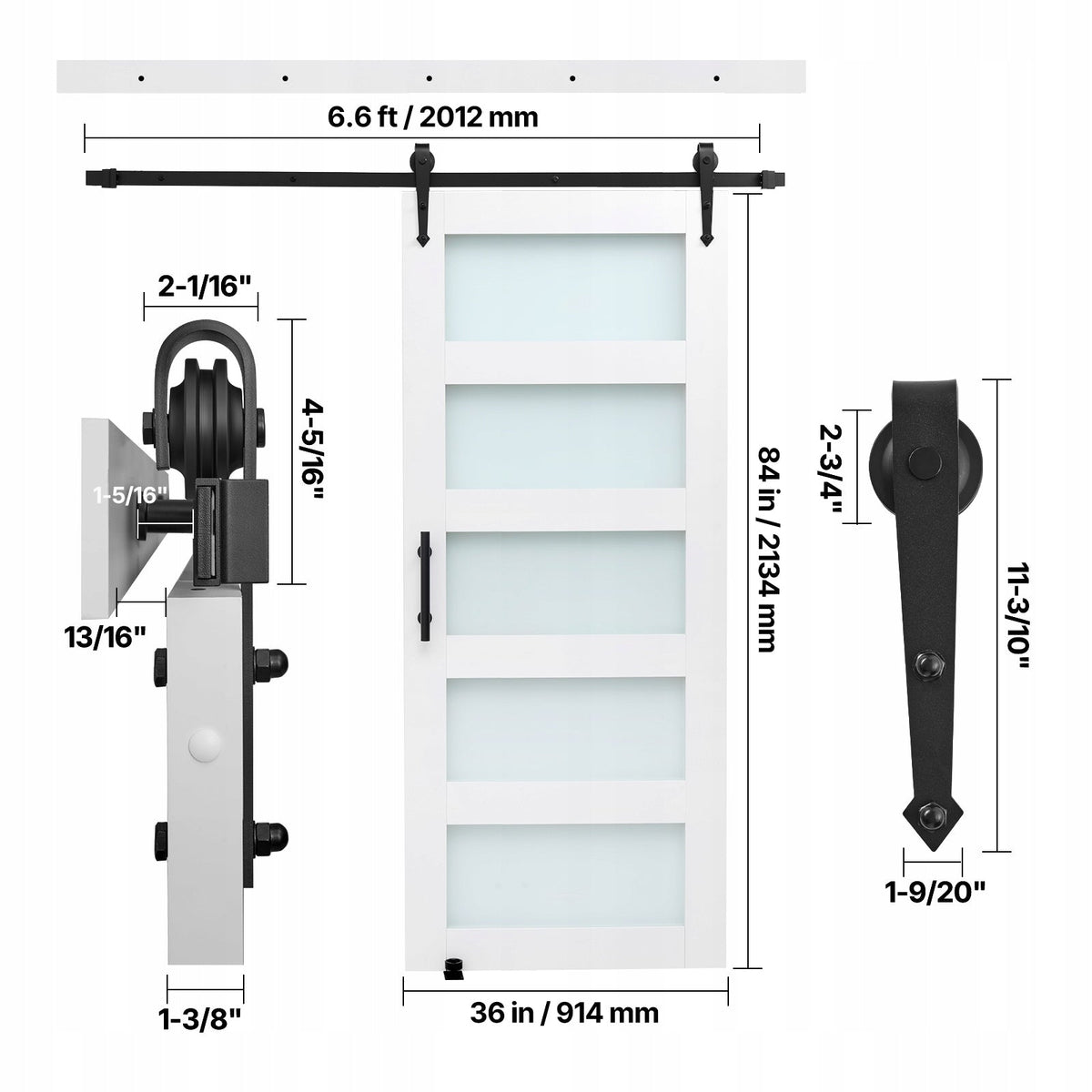 VEVOR 914x2134mm Premium White MDF and Glass Sliding Door System