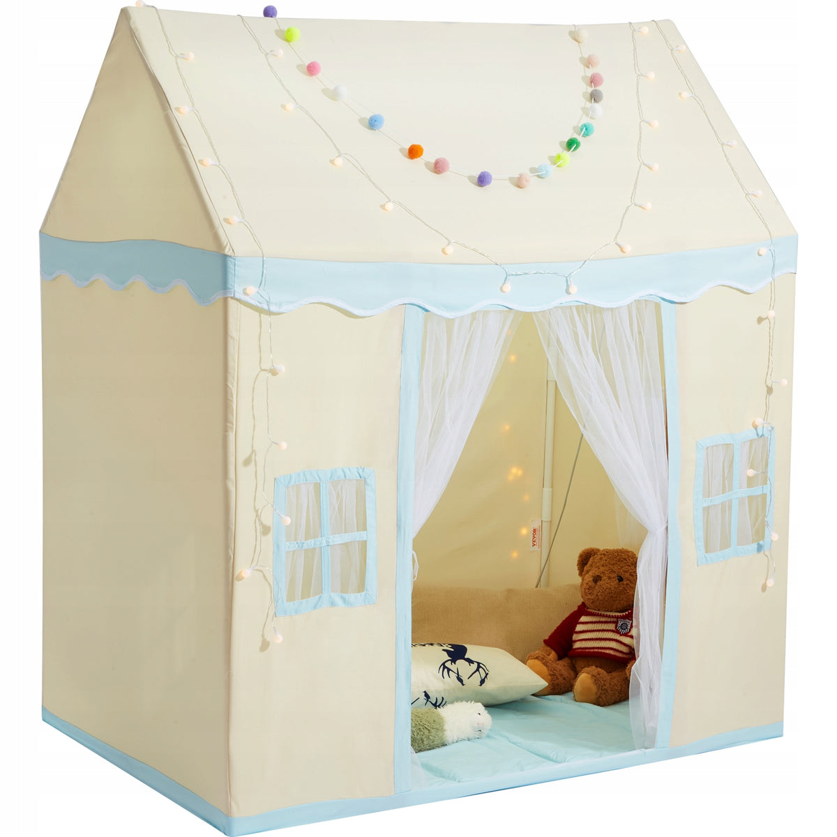 VEVOR KIDS PLAY TENT 1-5 YEARS OLD BEIGE STURDY WITH LIGHT AND MAT