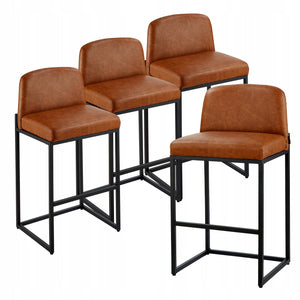 VEVOR BAR STOOLS 4 PCS 925MM KITCHEN CHAIRS PU LEATHER BROWN SOLID
