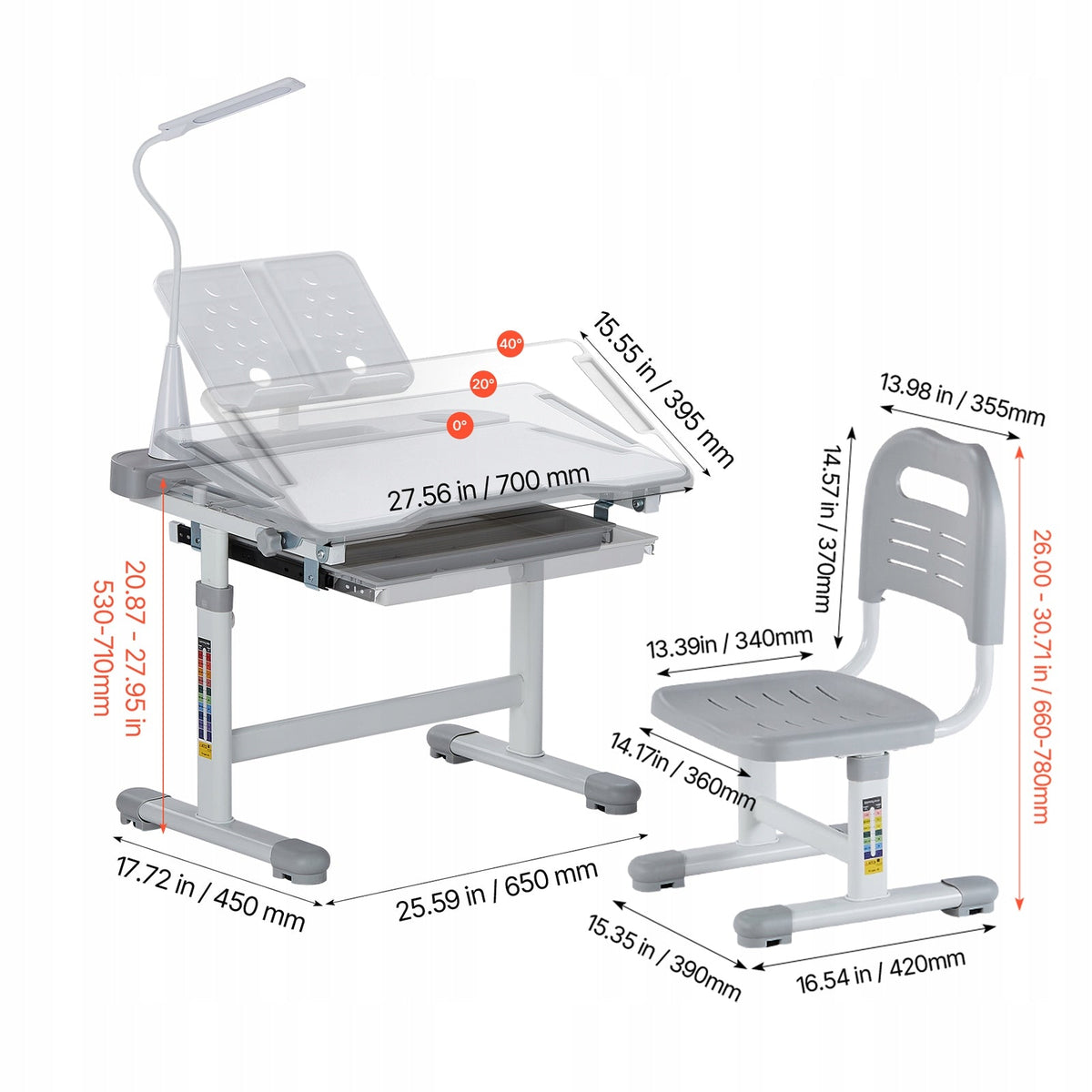 VEVOR CHILDREN'S DESK SET ADJUSTABLE DESK AND ERGONOMIC CHAIR