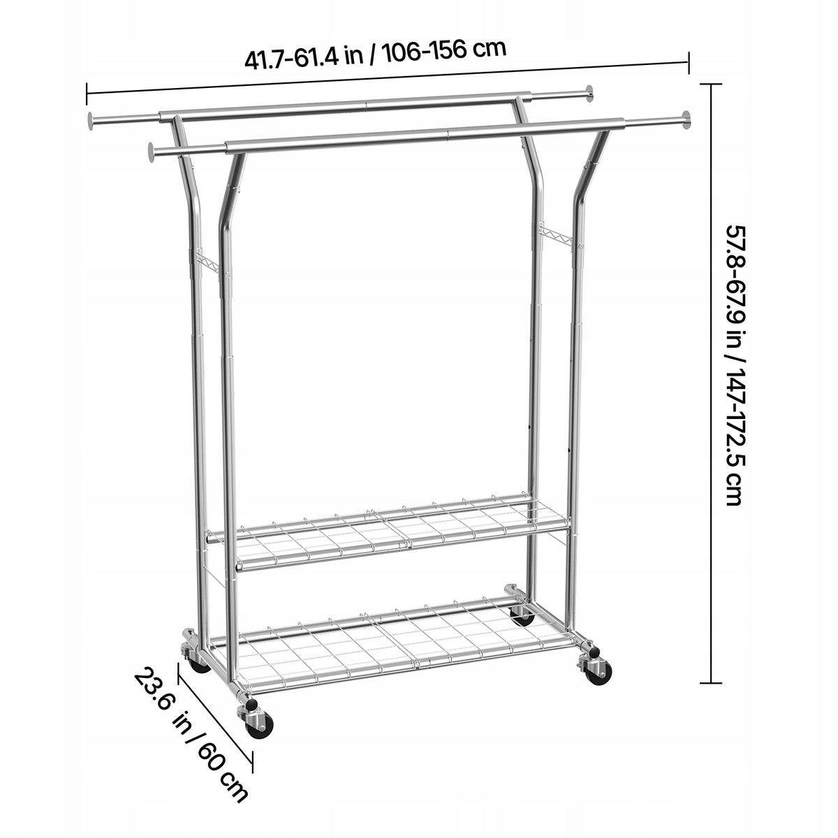 VEVOR PROFESSIONAL CLOTHES RACK ON WHEELS 2 RODS 2 SHELVES 120 KG