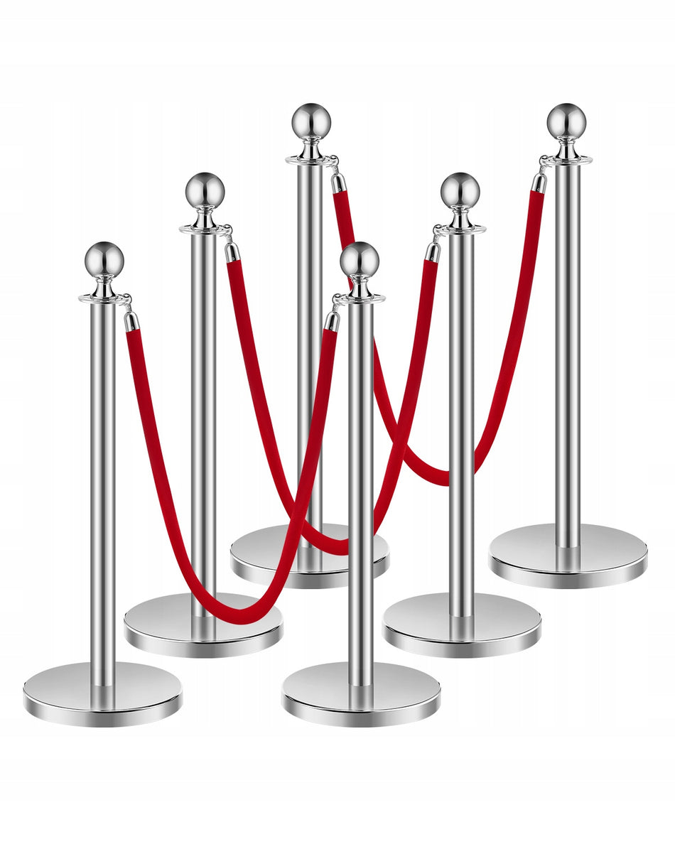 VEVOR 6 PCS CROWD CONTROL BARRIER WITH 3 RED VELVET ROPES