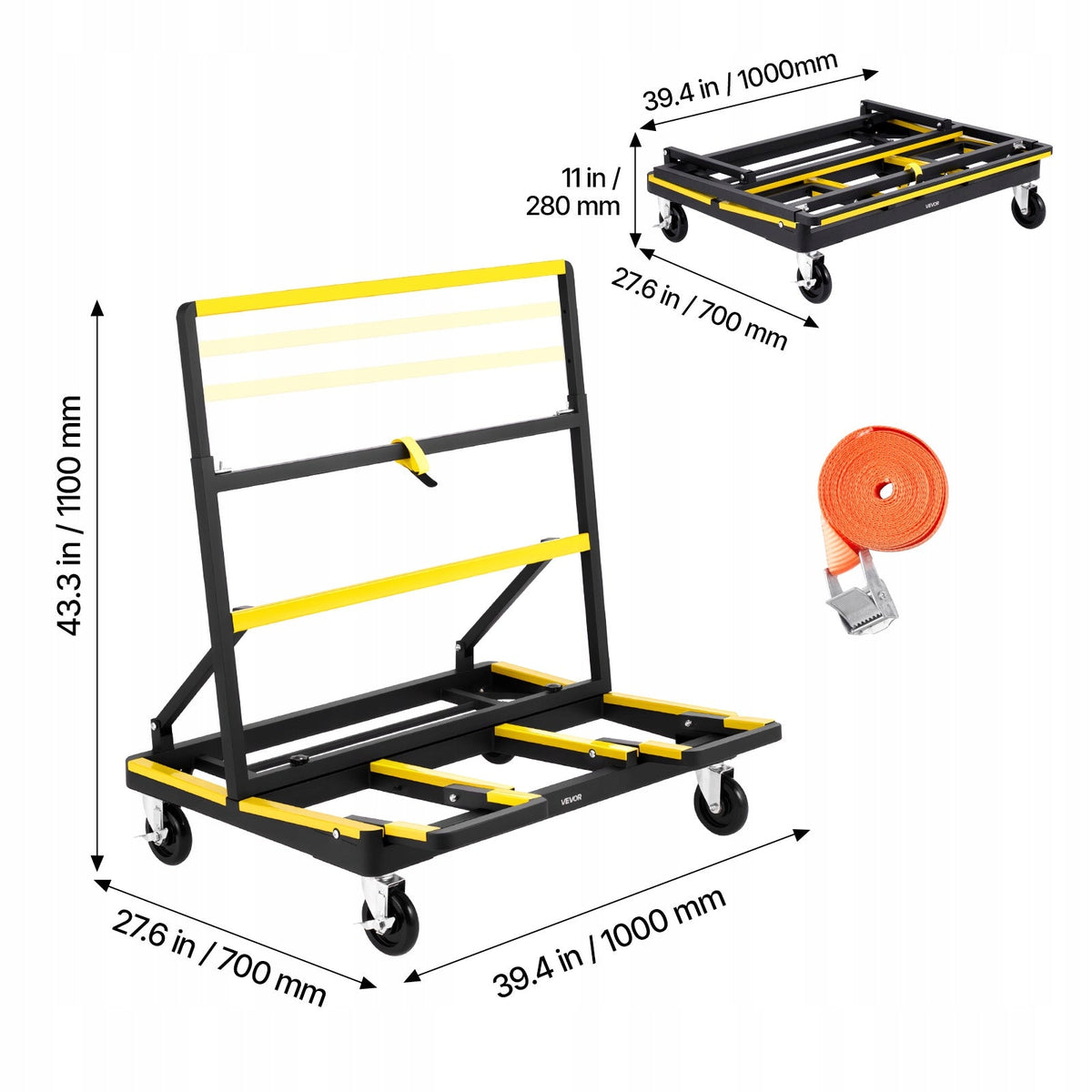 VEVOR PANEL CART 816 KG CAPACITY FOLDING TRANSPORT WITH 4 WHEELS