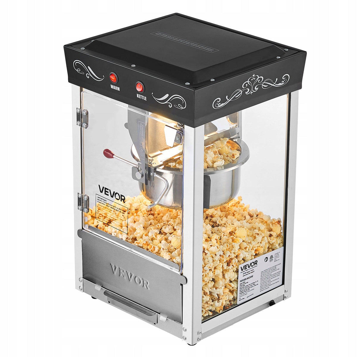 PROFESSIONAL POPCORN MACHINE VEVOR 8 OZ 800W BLACK STAINLESS STEEL