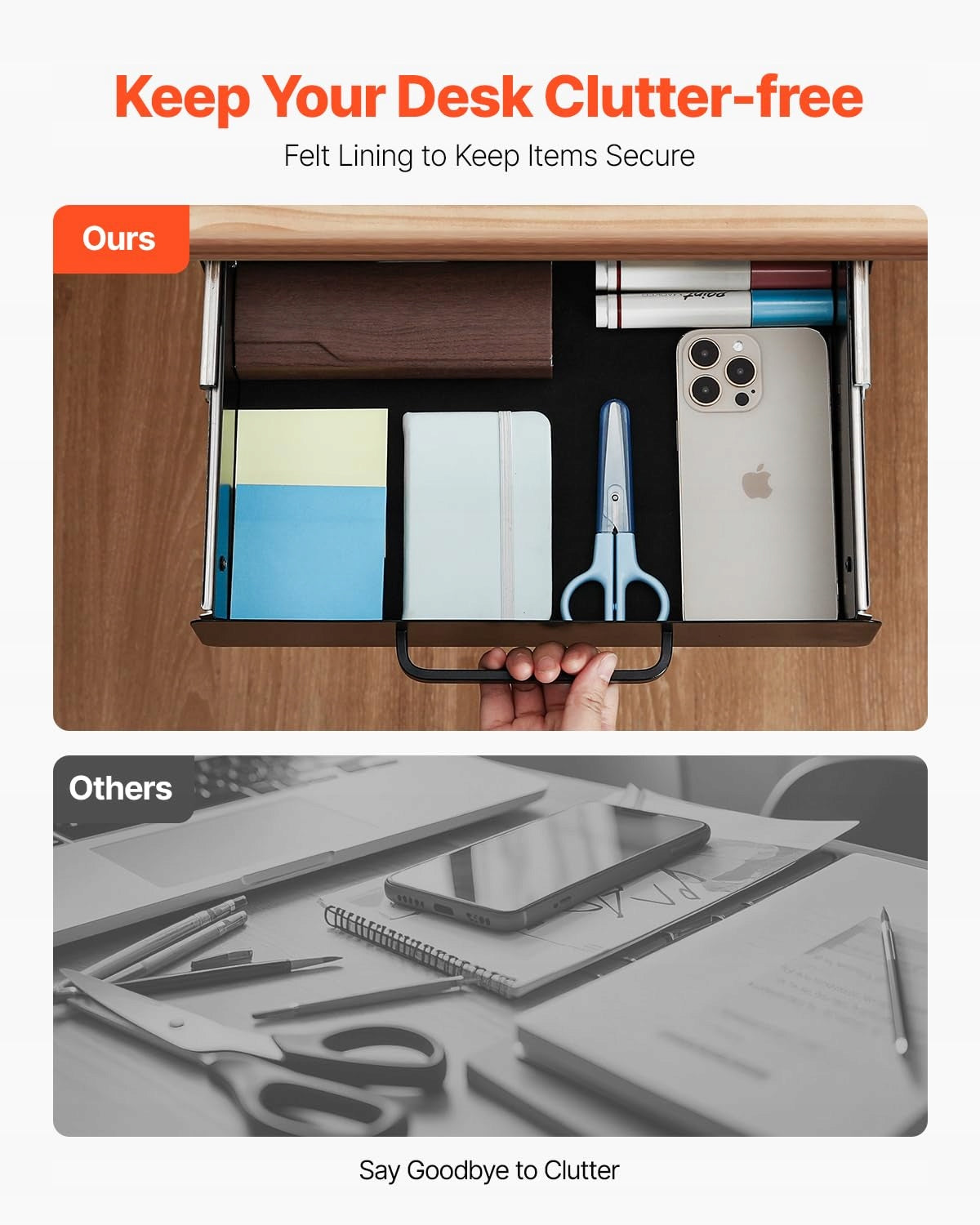 VEVOR UNDER-DESK DRAWER 385X230X76 MM STRONG HIDDEN OFFICE ORGANIZER