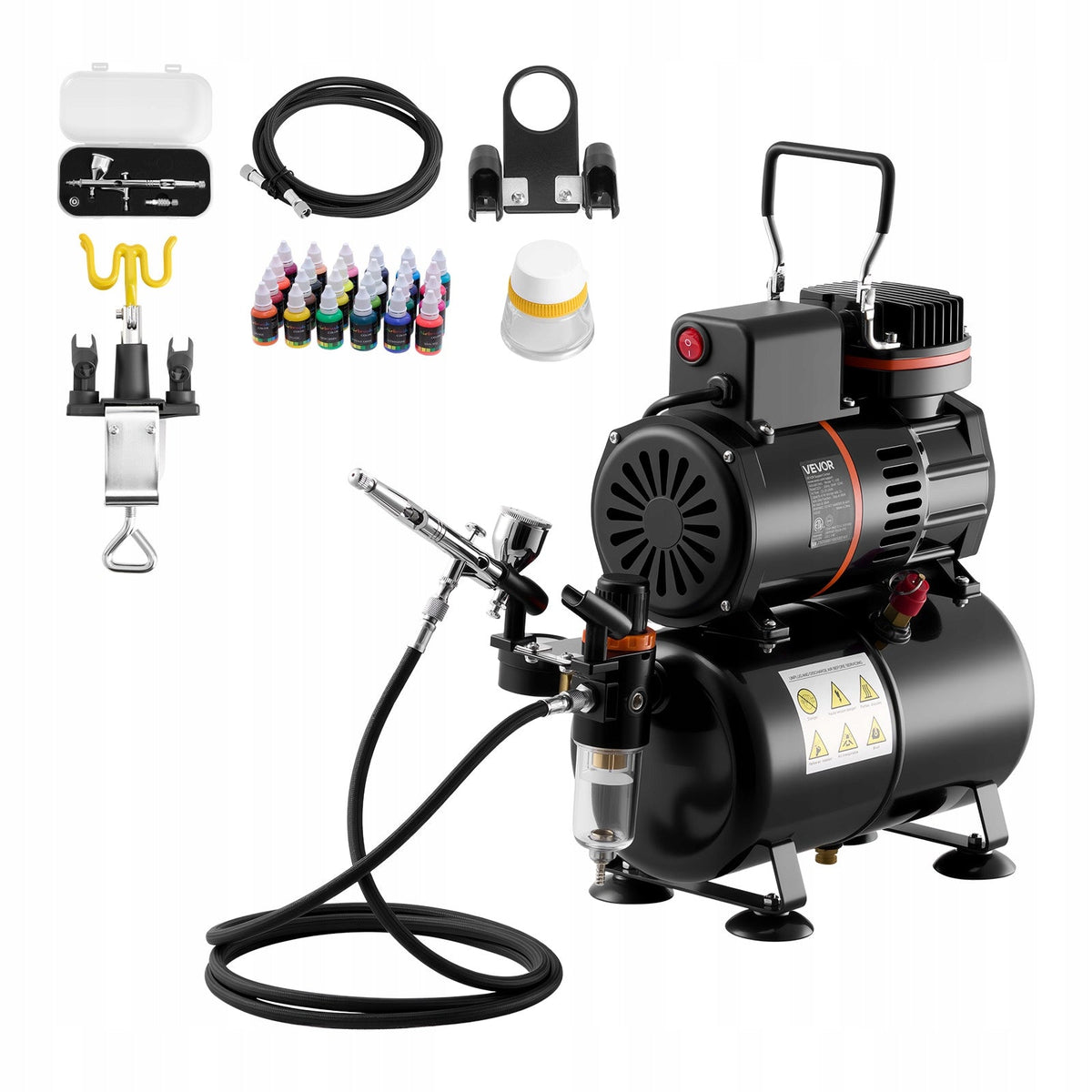 VEVOR 1/6 HP AIRBRUSH KIT WITH AIR COMPRESSOR AND 24 ACRYLIC PAINTS
