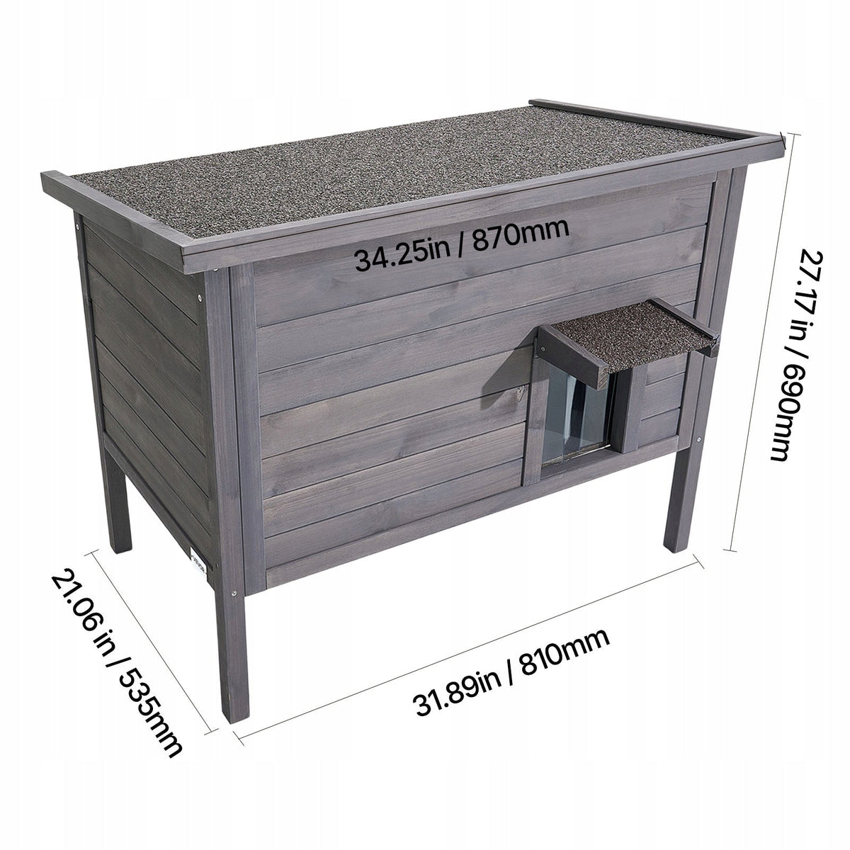 STURDY WOODEN CAT HOUSE VEVOR OUTDOOR 870X535X690 MM GREY
